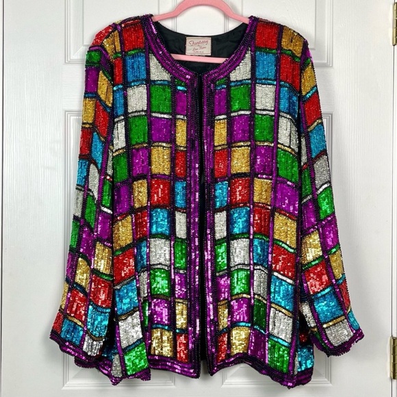 VINTAGE Fantasy by Lisa Kane Sequin Patchwork Jacket As Seen On VP Kamala Harris - Picture 2 of 16